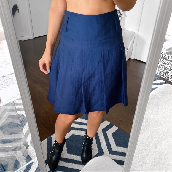🔷 CAMAIEU ROYAL BLUE SILKY HIGH WAIST SKATER SKIRT! - Picture 1 of 9